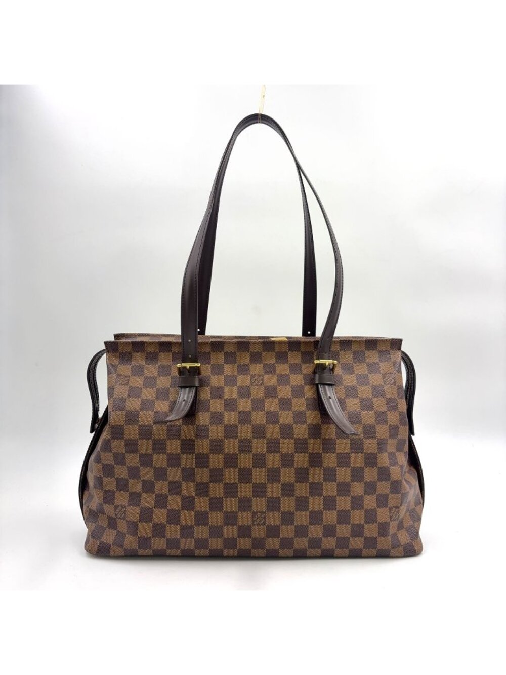 Louis Vuitton Chelsea Damier Ebene Shoulder Bag Leather Brown Tote Gold